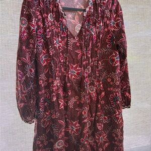 Old Navy Burgundy Floral V-Neck Long Sleeve Dress